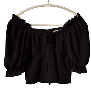 Amy S Coquette Cropped Blouse Milkmaid Puff Sleeve Cottagecore Renaissance Fest